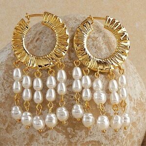 Luxe Gold Tone Faux Pearl Dangle Earrings